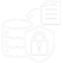 Ícono de base de datos con escudo y candado, representa la encriptación de datos y el cumplimiento de la Ley 21.719 de Protección de Datos Personales en DocJet.app